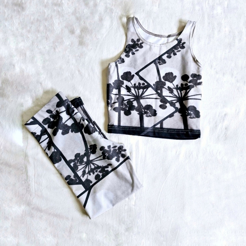 Floral Tank and Leggings Set in Black and White